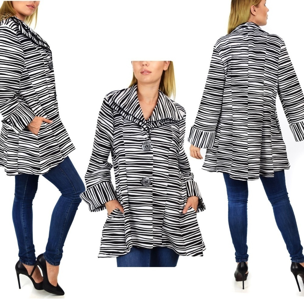 CURVESQUE black white Jacket Double Collar Jacket Textured Blazer Artsy Coat S
